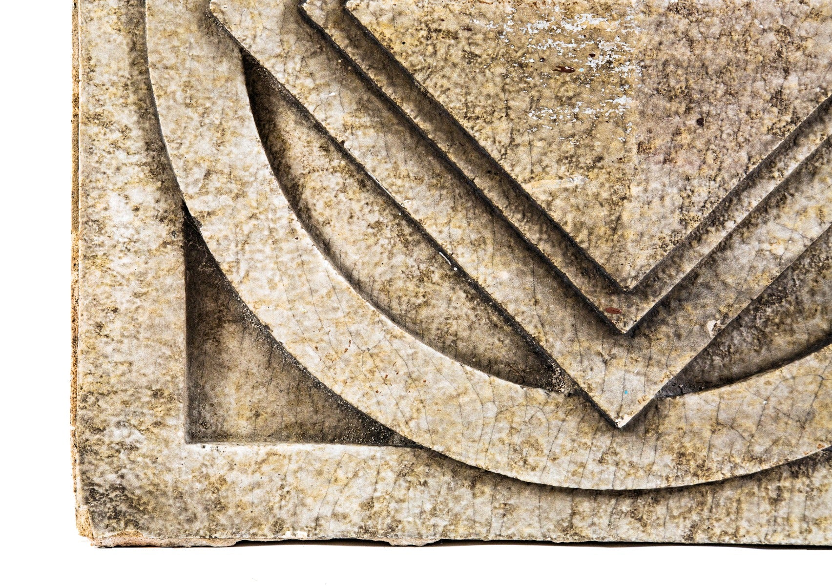 original 1931 j.e.o. pridmore-designed strongly geometric speckled glazed terra cotta exterior facade panel