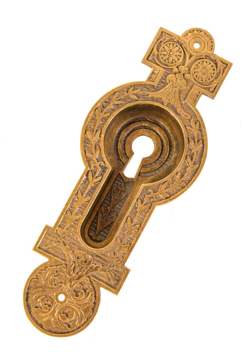 original 1870s antique american ornamental cast bronze single residential hopkins and dickinson pocket door backplate