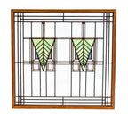 one of two matching strongly geometric early 20th century prairie style art glass window in the manner of george grant elmslie