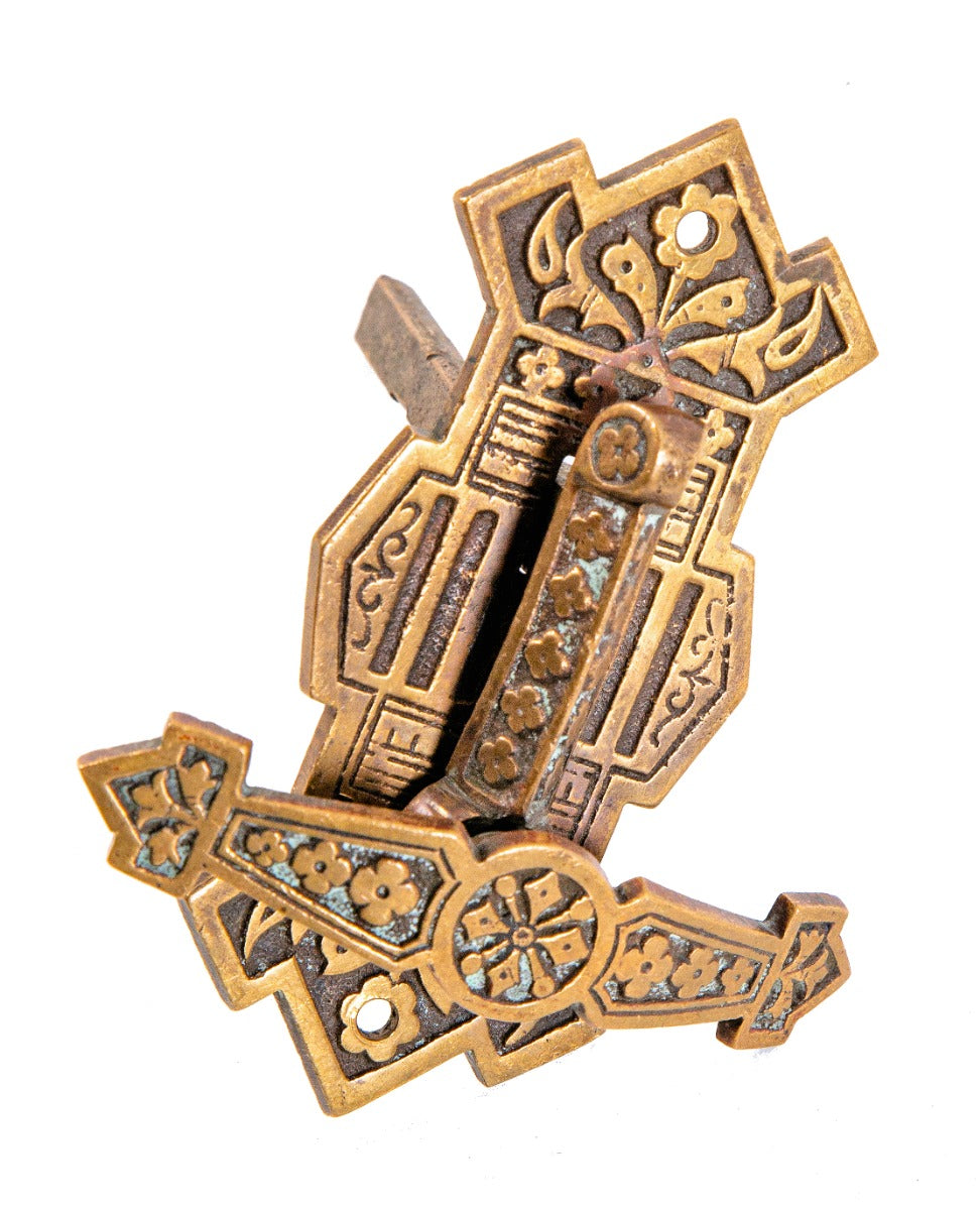 19th century original ornamental cast bronze p.f. corbin eastlake style doorbell pull handle with backplate