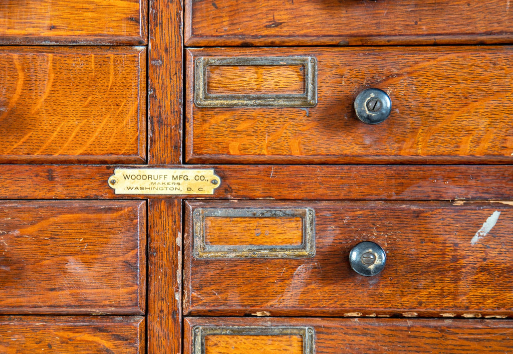 rare early 20th century original and intact woodruff quartered oak wood oversized filing/document cabinet