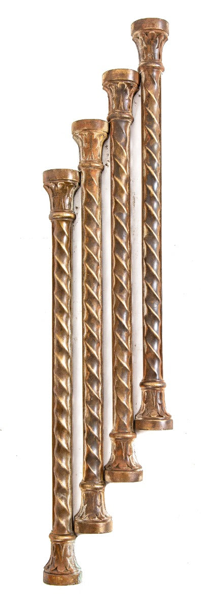 four matching early 20th century ornamental cast bronze railway exchange or sante fe building exterior pilasters