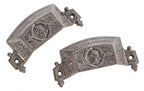 matching set of 1870s ornamental cast iron figural interior residential drawer pulls with brushed metal finish