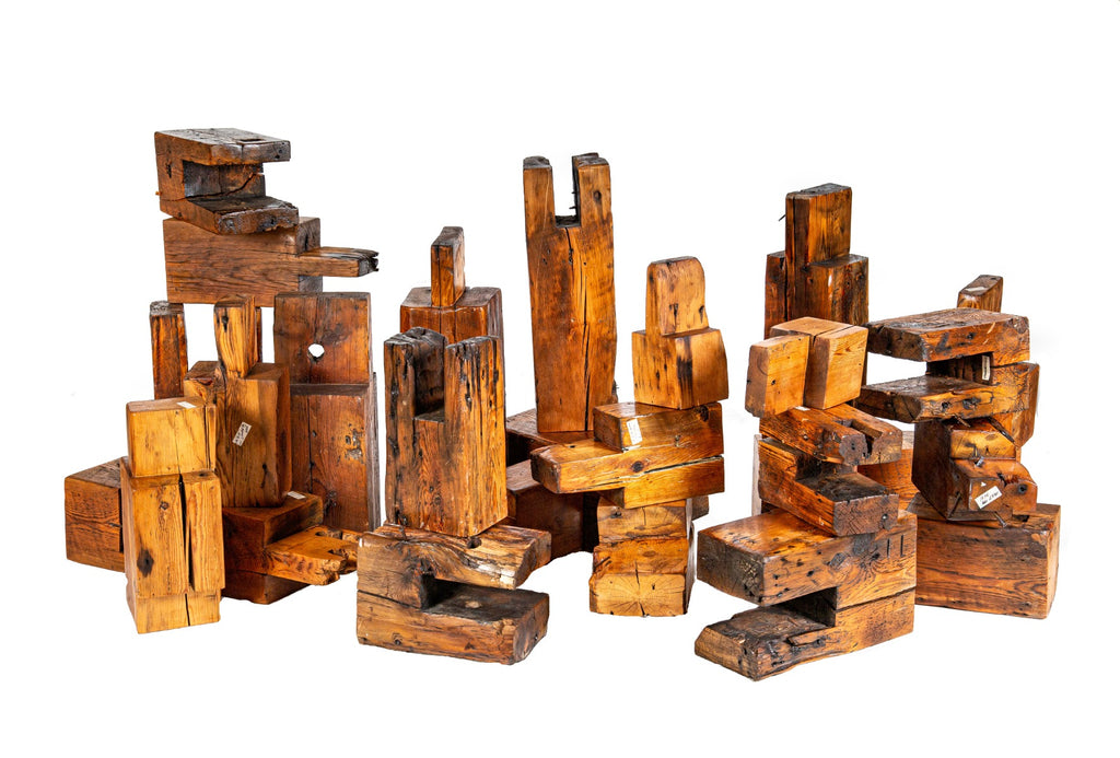 collection of 19th century worker cottage pine wood sill plate fragments for "deconstructing chicago" project