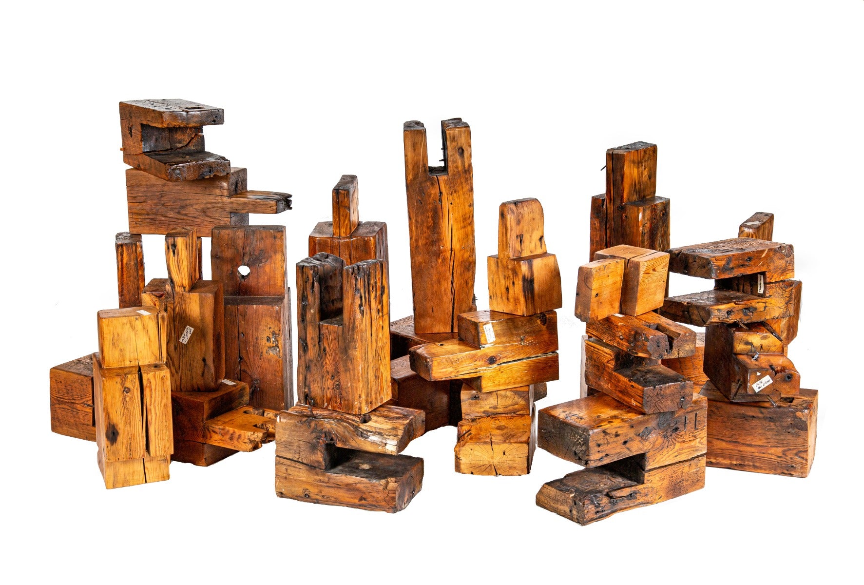 collection of 19th century worker cottage pine wood sill plate fragments for "deconstructing chicago" project