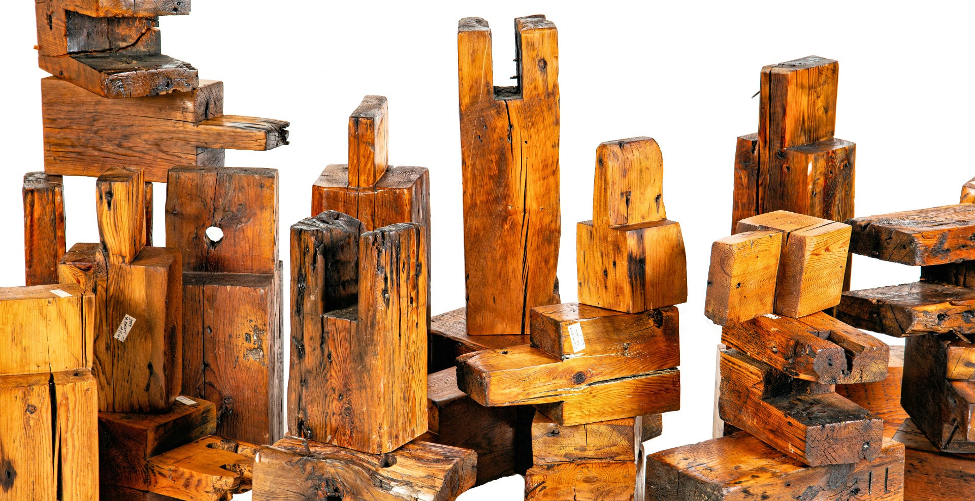 collection of 19th century worker cottage pine wood sill plate fragments for "deconstructing chicago" project