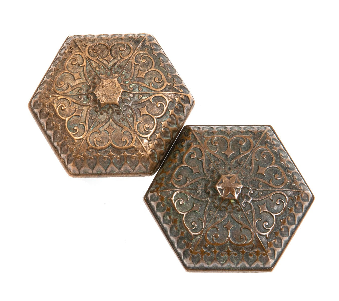 one of two matching original 1870s patented "metallic compression" charles kunze-designed victorian doorknob