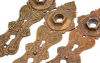 group of three matching 1870s ornamental cast bronze metallic compression casting company entrance door backplates