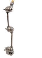 1920's american antique industrial brushed metal triple-jointed factory machine shop task lamp with brass coil gooseneck arm and bulb guard