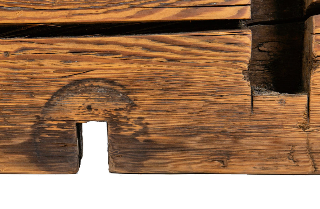 original old growth pine wood john kent russell house (1855) heavily notched sill plate