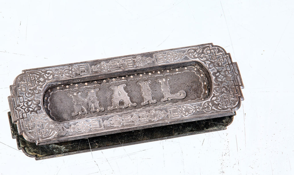 original late 19th century fully functional oversized cast iron "mail" letter slot from pabst brewing complex
