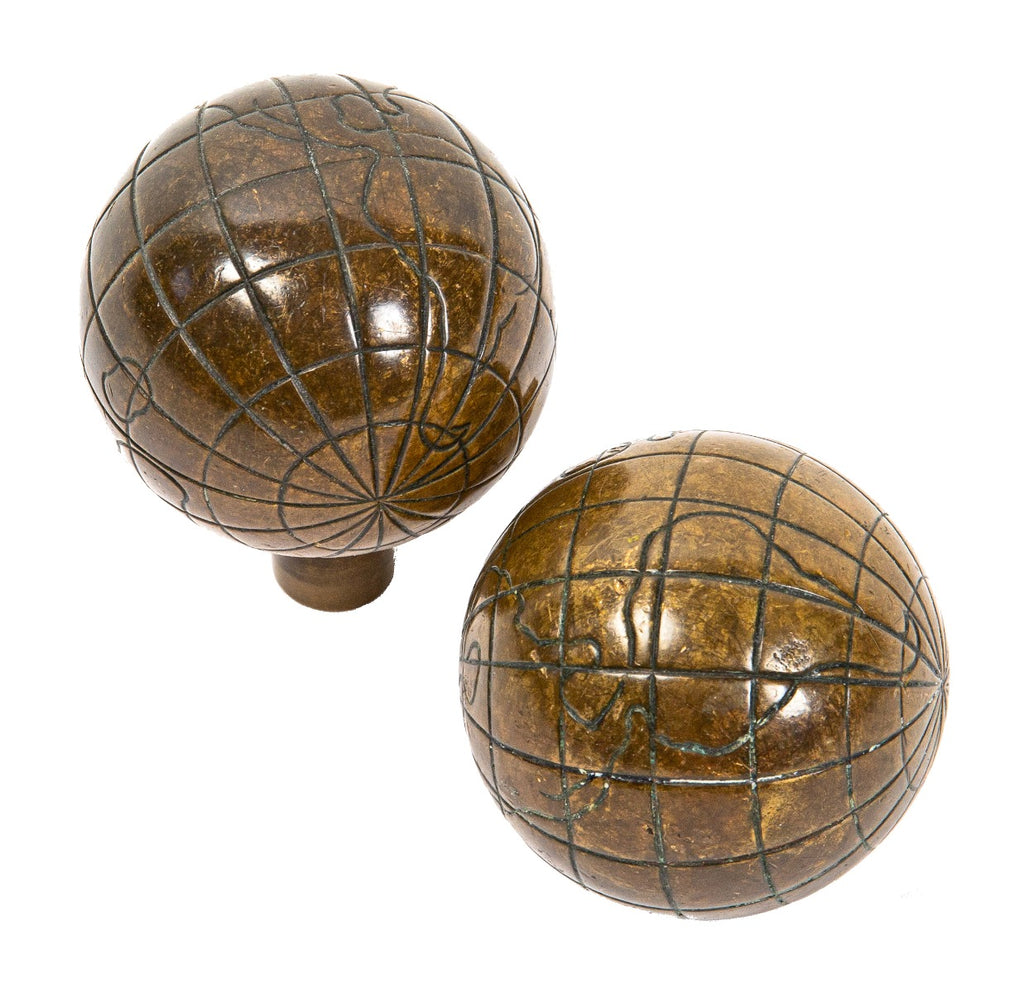 matching set of original 19th century st. paul globe building interior office door cast brass handles with nicely aged surface patina