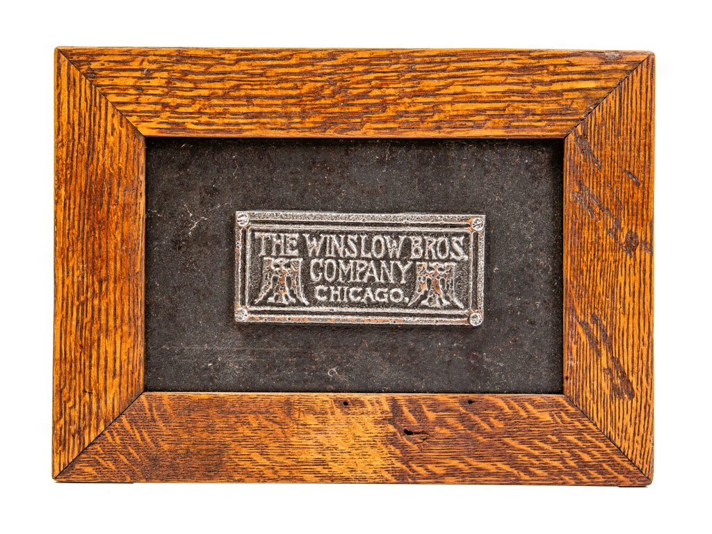 original late 19th century winslow brothers company interior plymouth building staircase riser fragment with ornamental cast iron manufacturers plaque