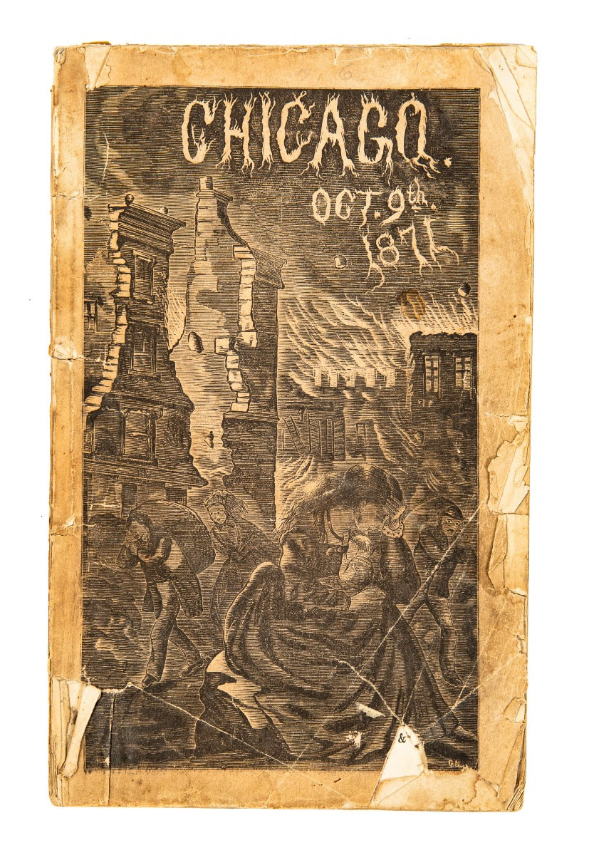 rare all original and intact 1871 "great fire of chicago" profusely illustrated softbound book published by barclay & company