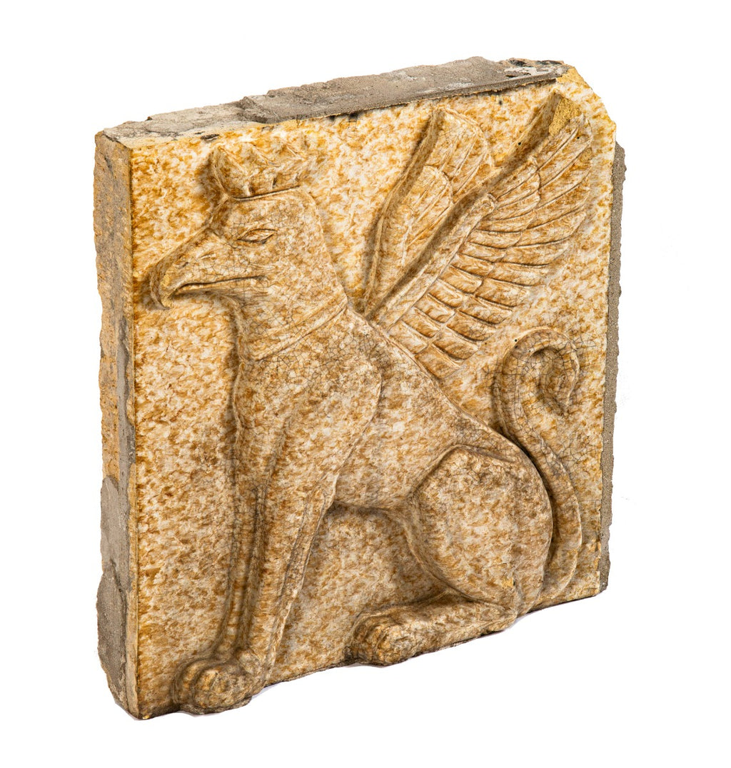 original walter t. bailey-designed knights of pythias building mottled terra cotta panel of winged griffin