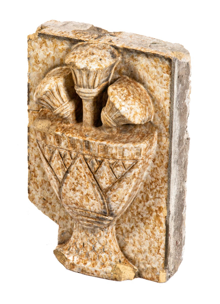 one of two nearly identical bronzeville knights of pythias temple building terra cotta lotus flower with mottled finish