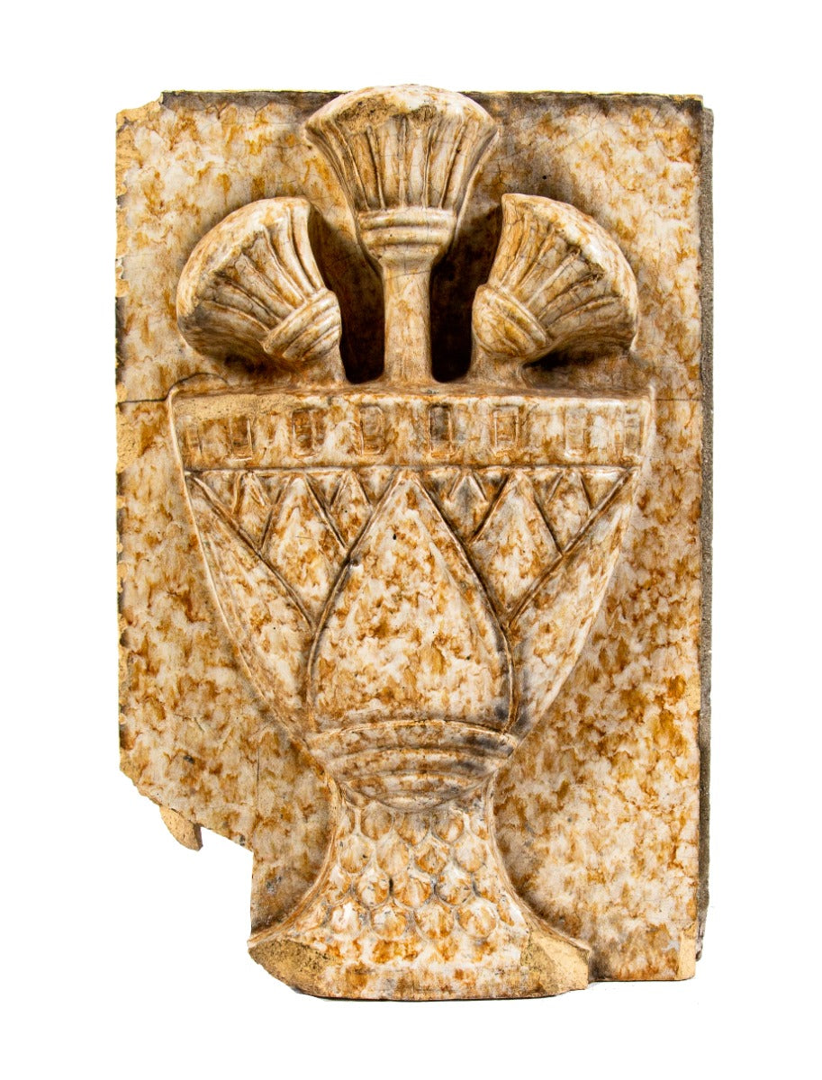 one of two nearly identical bronzeville knights of pythias temple building terra cotta lotus flower with mottled finish