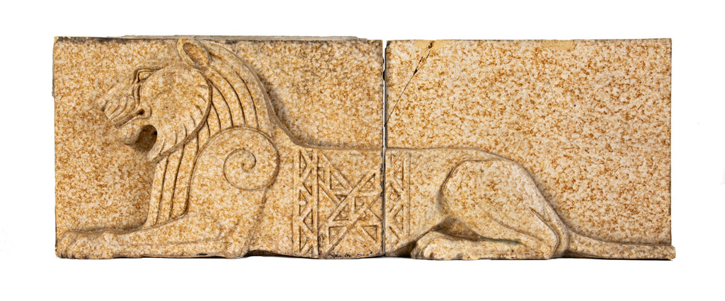 original 1928 walter t. bailey-designed mottled terra cotta full-figured lion from pythias temple building in bronzeville