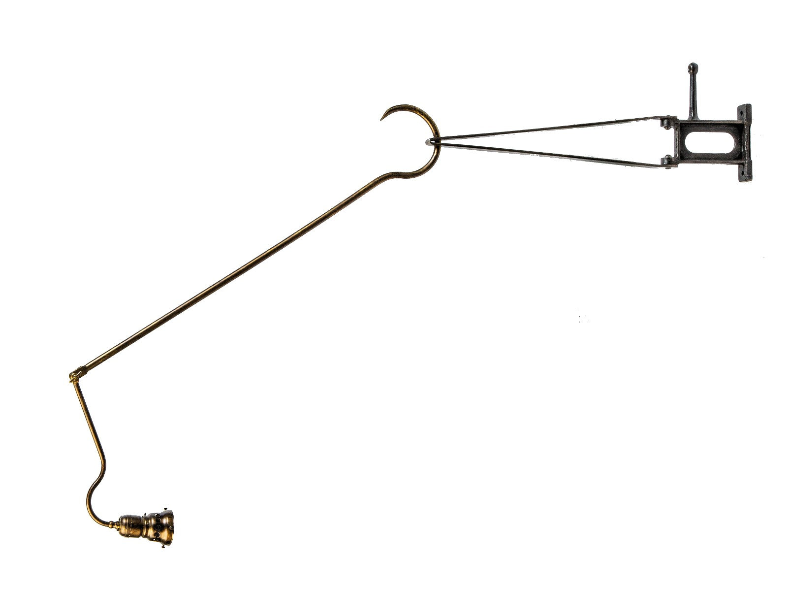 rare c. 1901 early electric american factory hinged cast iron "no. 5" faries bracket lamp with original tubular brass extension arm