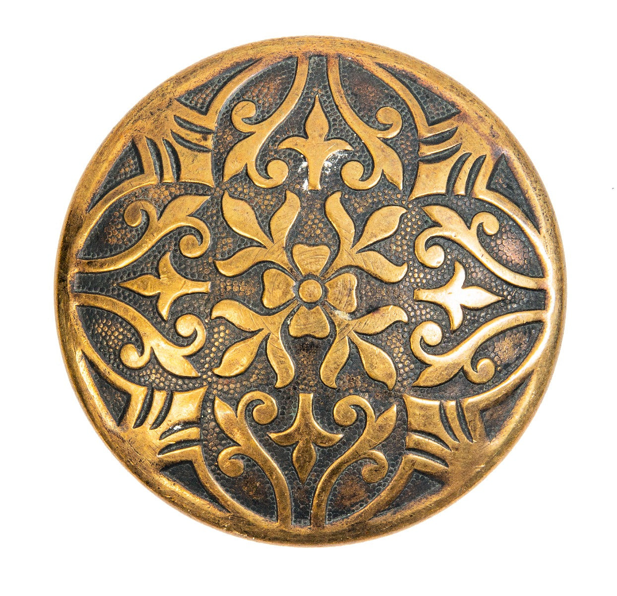 original early 20th century ornamental wrought bronze "cairo" pattern drum-shaped doorknob by lockwood