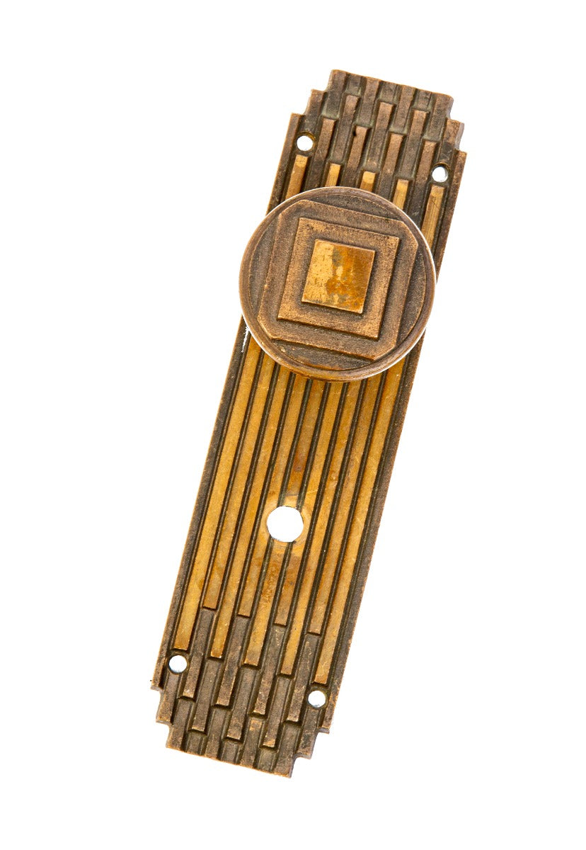 rare american art deco "skyscraper" style ornamental cast bronze kansas city union carbide building doorknob and backplate