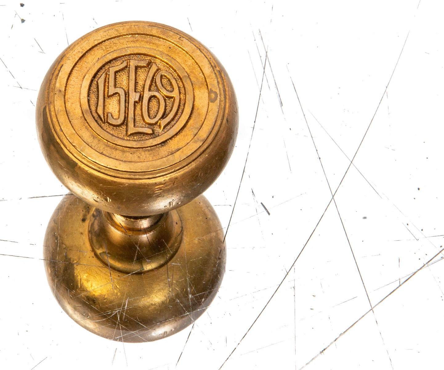 c. 1920's antique american mission style emblematic passage size manhattan westbury hotel cast brass doorknob