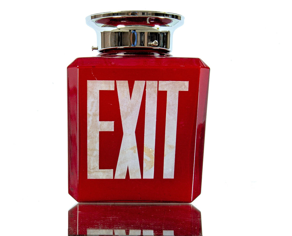 highly sought after original 1930s ruby red streamlined style art deco double-sided exit glass fixture with beveled edges