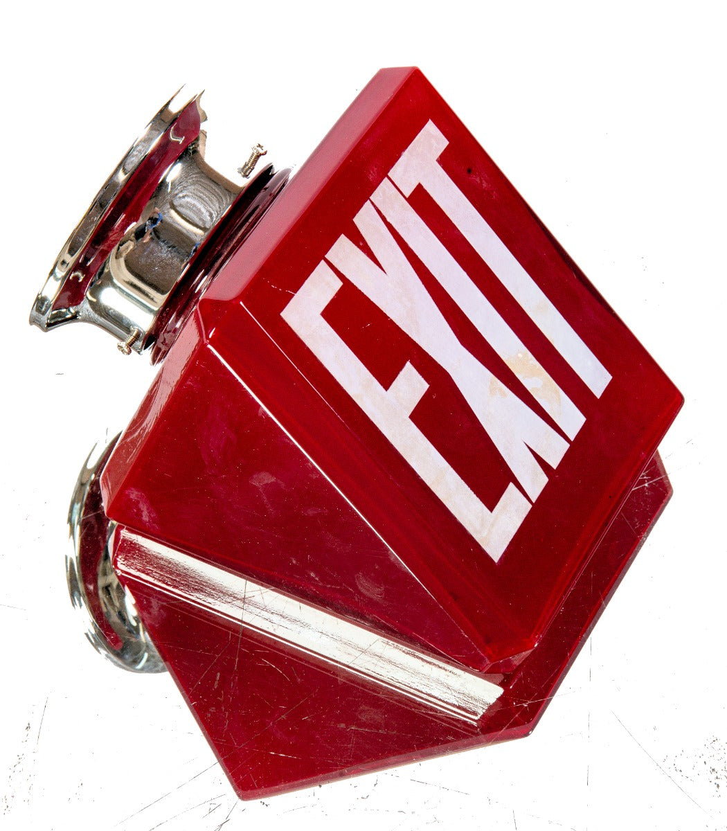 highly sought after original 1930s ruby red streamlined style art deco double-sided exit glass fixture with beveled edges