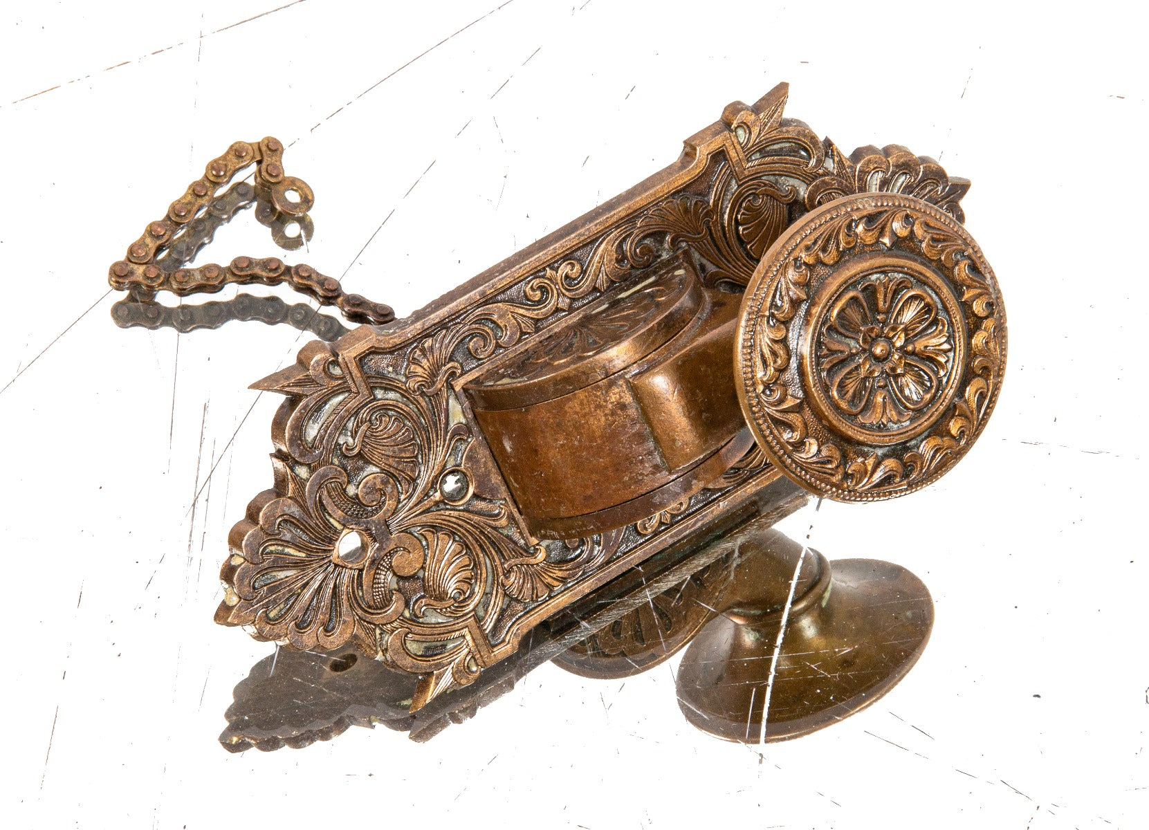 rare 1870s fully functional american victorian era ornamental bronze compression cast exterior residential doorbell pull lever