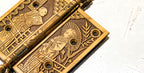 original 1880s salvaged chicago ornamental cast bronze anglo-japanese style figural door hinge with distinctive finials