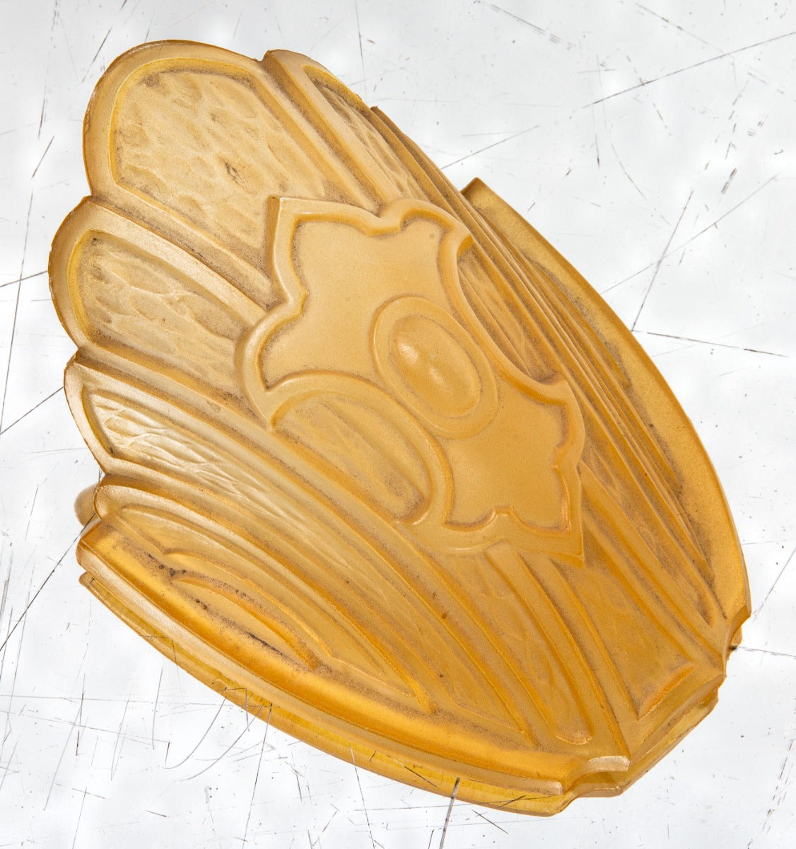 1930s american depression era art deco style pressed ornamental glass light fixture replacement slip or "slipper" shades