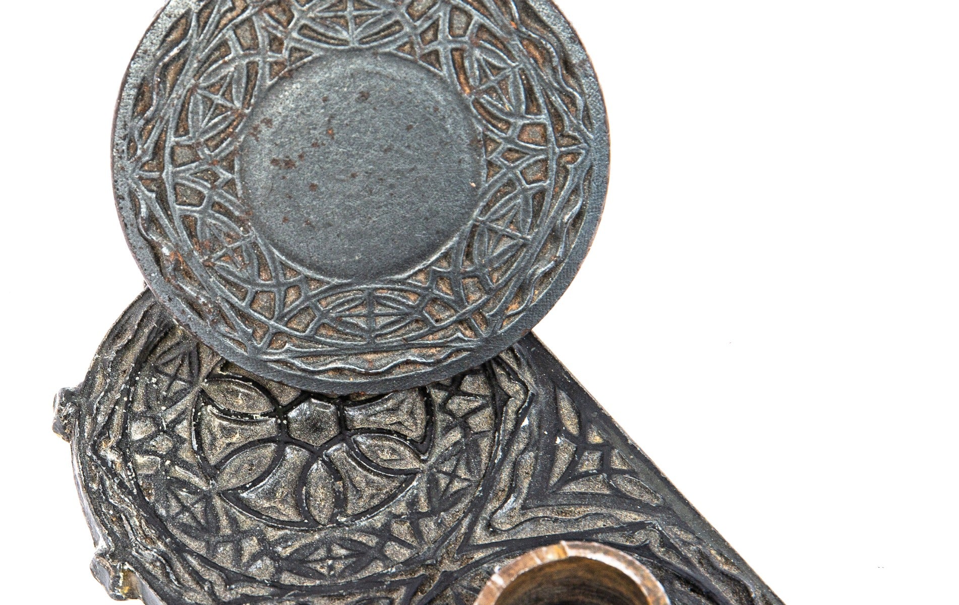 original 1893 louis sullivan-designed yale & towne chicago stock exchange cast iron doorknob and matching backplate