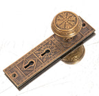 1880s salvaged chicago ornamental cast brass residential entrance door backplate and matching doorknob