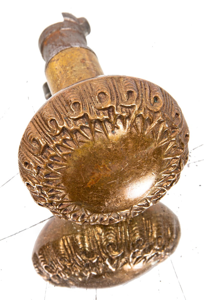 hard to find 19th century ornamental cast bronze "thistle" pattern chicago-niles salvaged doorknob with spindleless shank