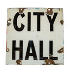 c. 1930's american industrial single-sided new york subway city hall station flush mount porcelain enameled column sign