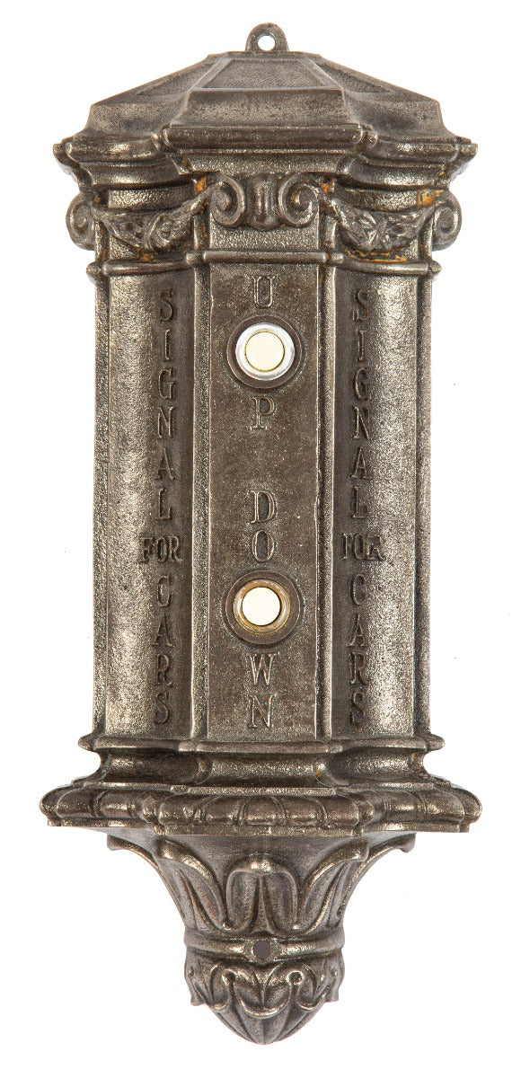 late 19th century original ornamental cast iron old colony building lobby elevator call box designed by holabird and roche