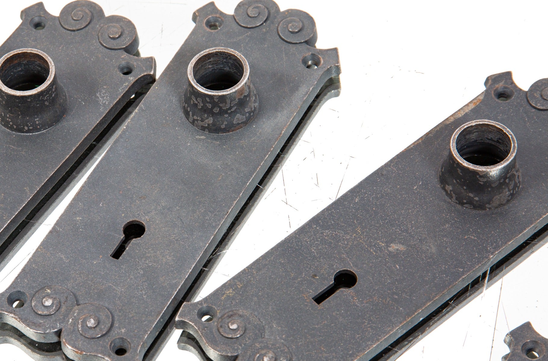 group of matching 19th century original reliance building interior office door cast iron backplates with bower-barff finish