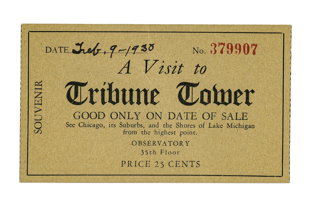original 1930s hard to find chicago tribune tower observatory ticket stub and profusely illustrated souvenir booklet