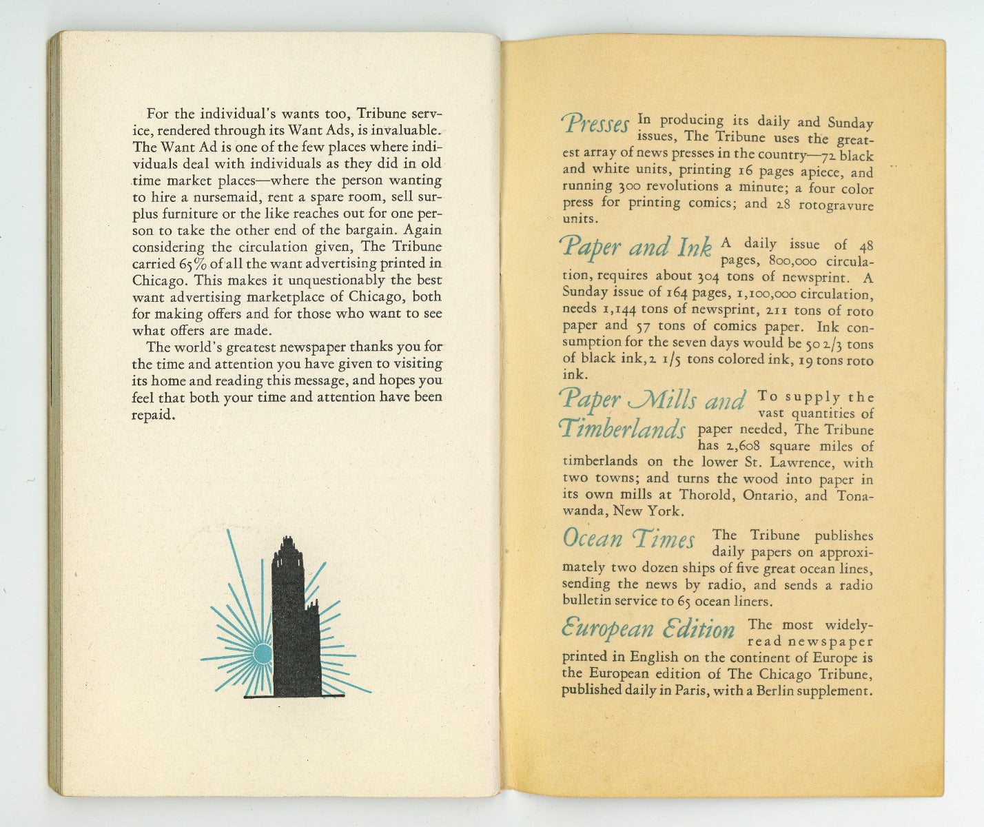 original 1930s hard to find chicago tribune tower observatory ticket stub and profusely illustrated souvenir booklet