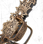 19th century 1870s high victorian-era ornamental cast brass oversized commercial door thumblatch with griffins