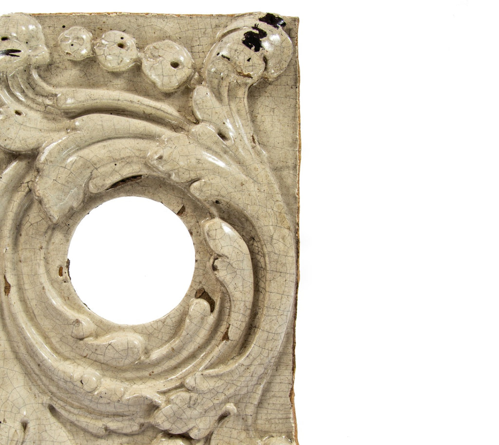 historically important 1917 white glazed terra cotta broadway strand theater terra cotta panel with opening for lightbulb