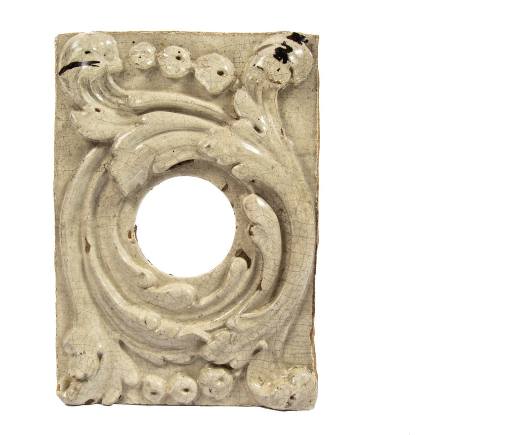 historically important 1917 white glazed terra cotta broadway strand theater terra cotta panel with opening for lightbulb