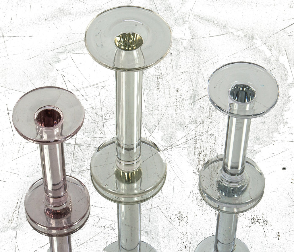 group of thee 1930s american art deco style solid glass department store hat display stands