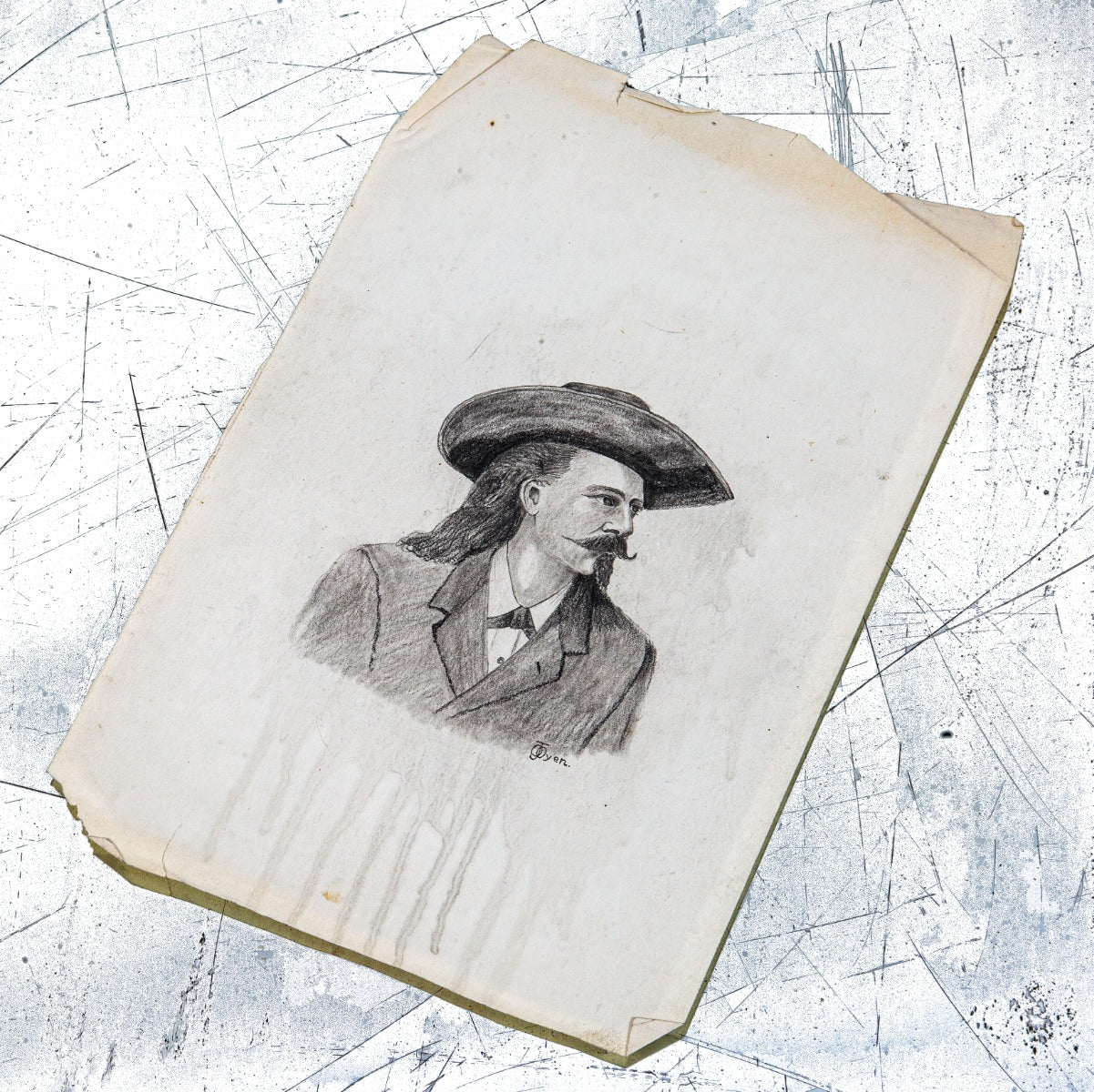 original c. 1888-92 graphite pencil portrait of the famous william f. "buffalo bill" cody by artist odin j. oyen