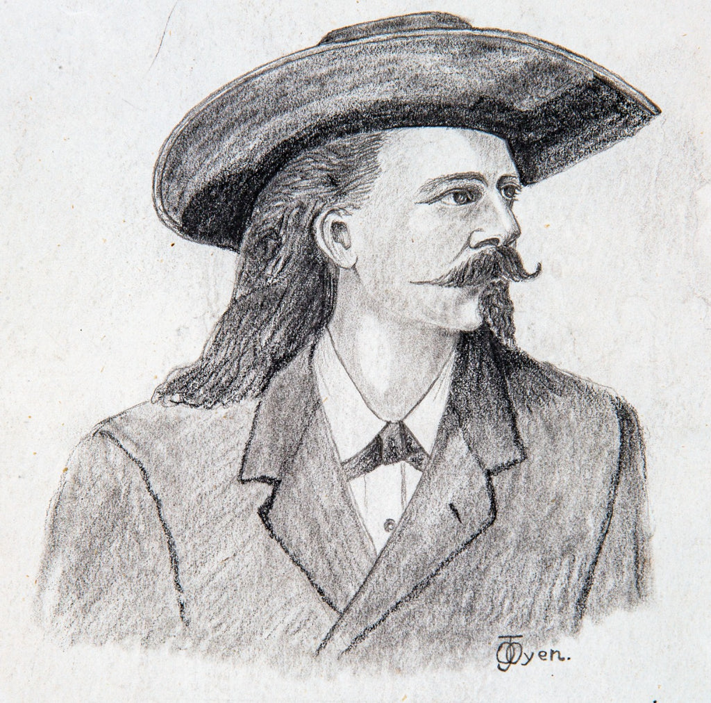 original c. 1888-92 graphite pencil portrait of the famous william f. "buffalo bill" cody by artist odin j. oyen