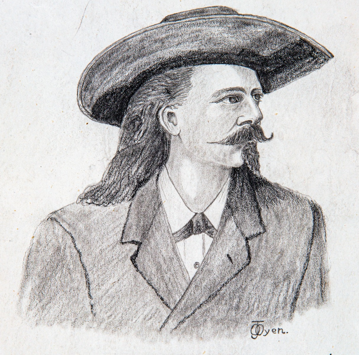 original c. 1888-92 graphite pencil portrait of the famous william f. "buffalo bill" cody by artist odin j. oyen