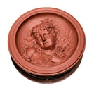 original red slip-glazed american victorian-era winkle terra cotta figural rondel salesman sample