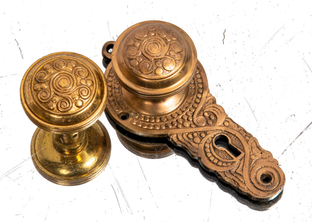 rare 19th century american victorian-era railroad passenger car ornamental cast bronze doorknobs and backplates