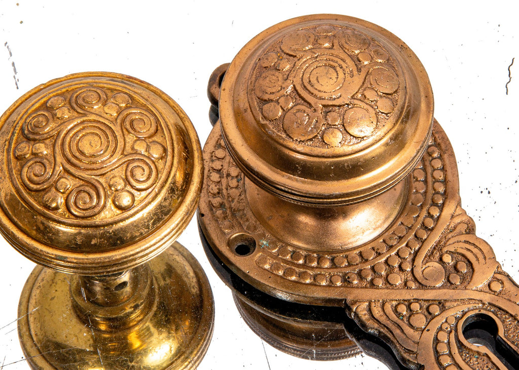 rare 19th century american victorian-era railroad passenger car ornamental cast bronze doorknobs and backplates