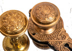 rare 19th century american victorian-era railroad passenger car ornamental cast bronze doorknobs and backplates